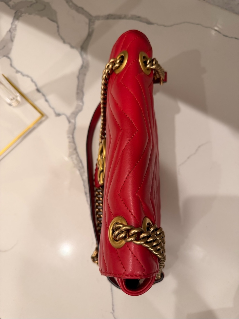 Gucci Red Quilted GG Marmont Shoulder Bag with Gold Hardware - Picture 7 of 14